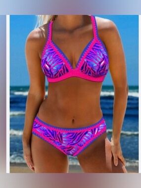 Vibrant Pink and Blue Zebra Print Bikini medium